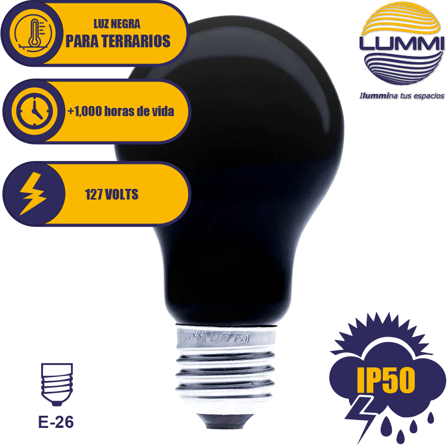 Foco Incandescente 75W de luz negra UV (A19BLB75) – Lummi