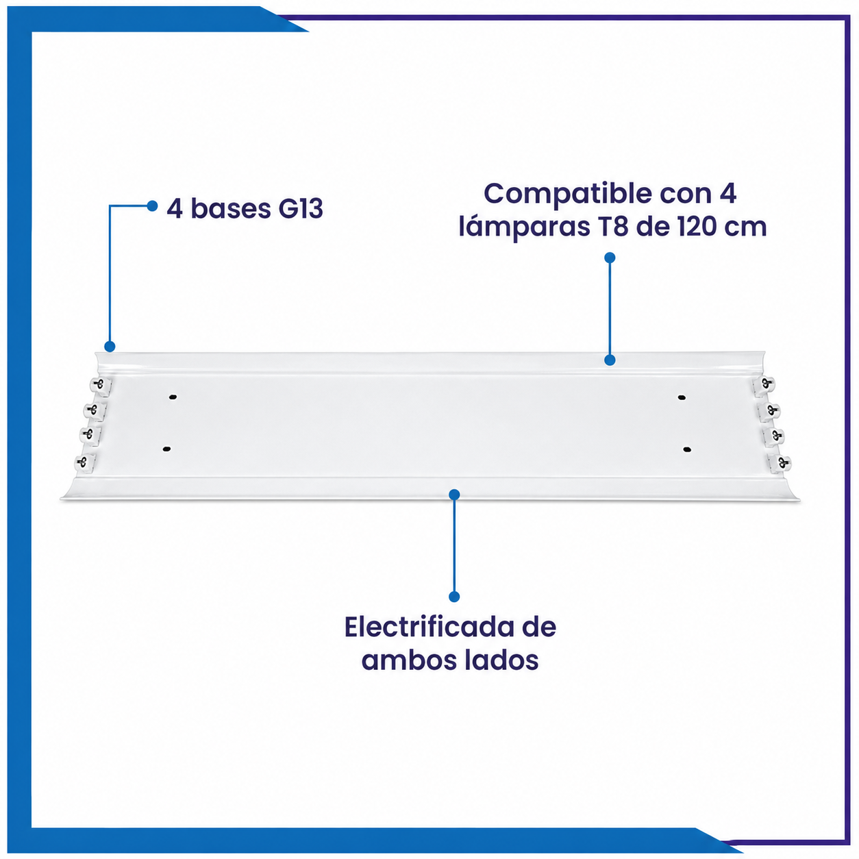 Canaleta para 4 Lámparas T8 de 120 cm (CAN4X18)
