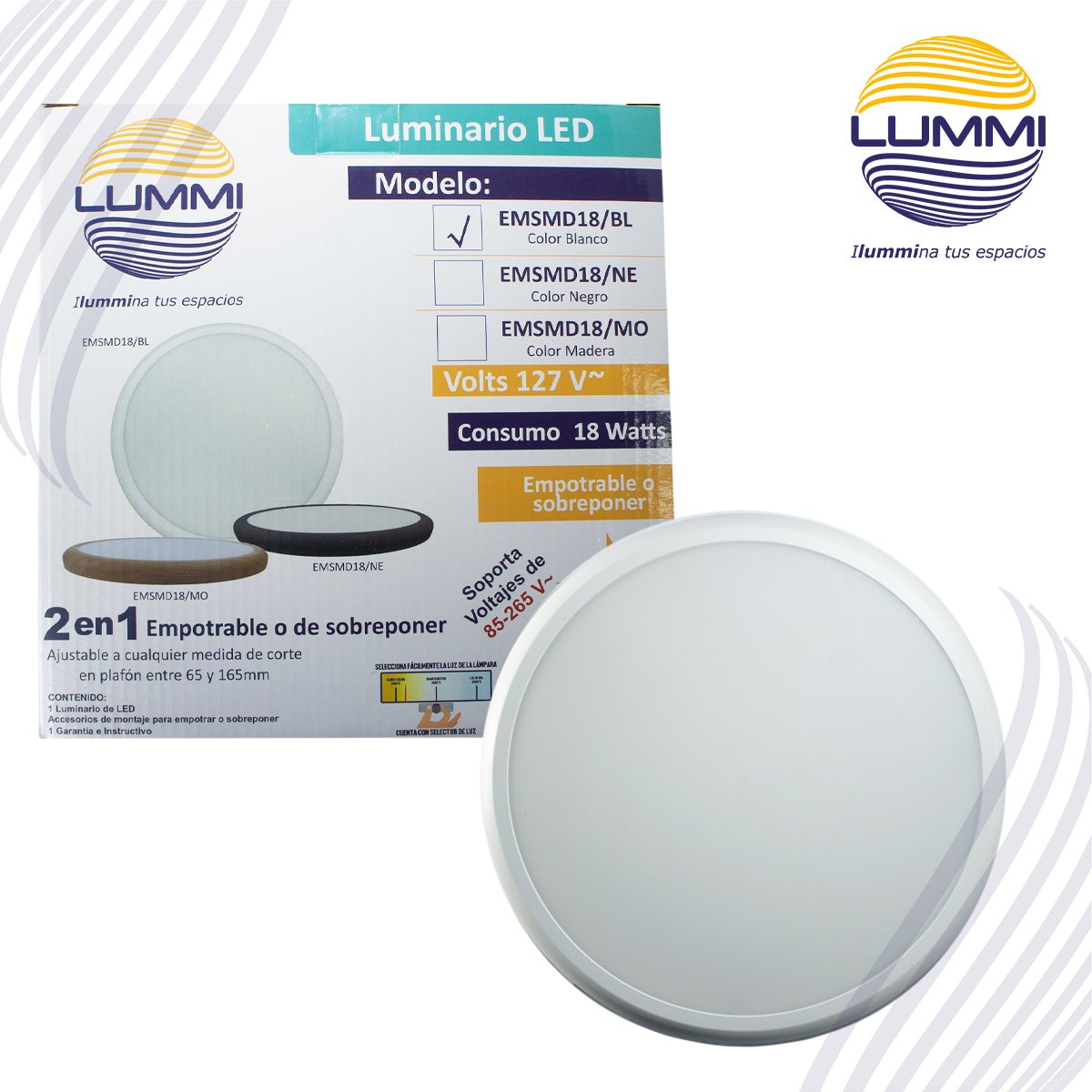 Luminaria LED de empotrar o sobreponer 18W BLANCO (EMSMD18/BL)