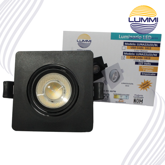 Luminaria LED dirigible de empotrar cuadrada de 7W - Negro (1613)