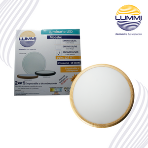 Luminaria LED de empotrar o sobreponer 18W MADERA (EMSMD18/MO)