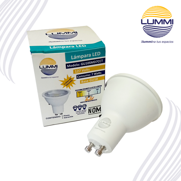 Lámpara LED MR16 GU10 de 7W 3 TONOS DE LUZ con selector integrado (GU10SMD7CCT)