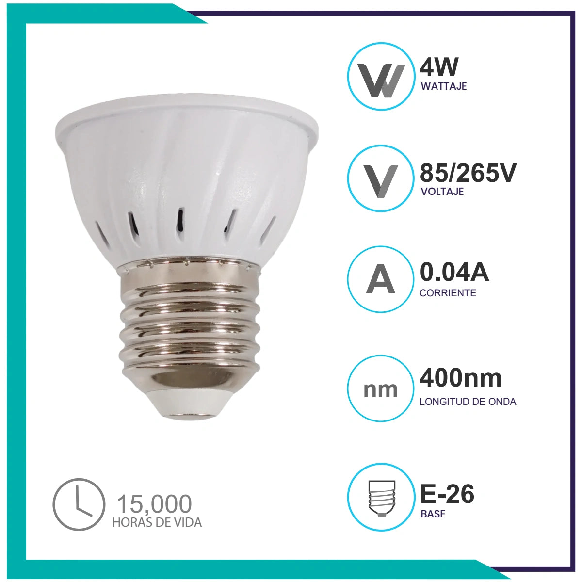 Lampara LED de luz negra 4w Mini spot( JDR4BLB )