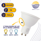 Lámpara LED MR16 GU10 de 7W 3 TONOS DE LUZ con selector integrado (GU10SMD7CCT)