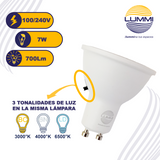 Lámpara LED MR16 GU10 de 7W 3 TONOS DE LUZ con selector integrado (GU10SMD7CCT)