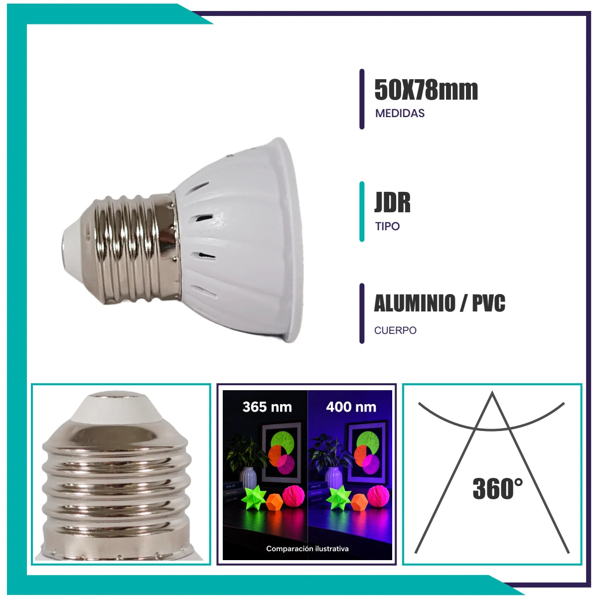 Lampara LED de luz negra 4w Mini spot( JDR4BLB )