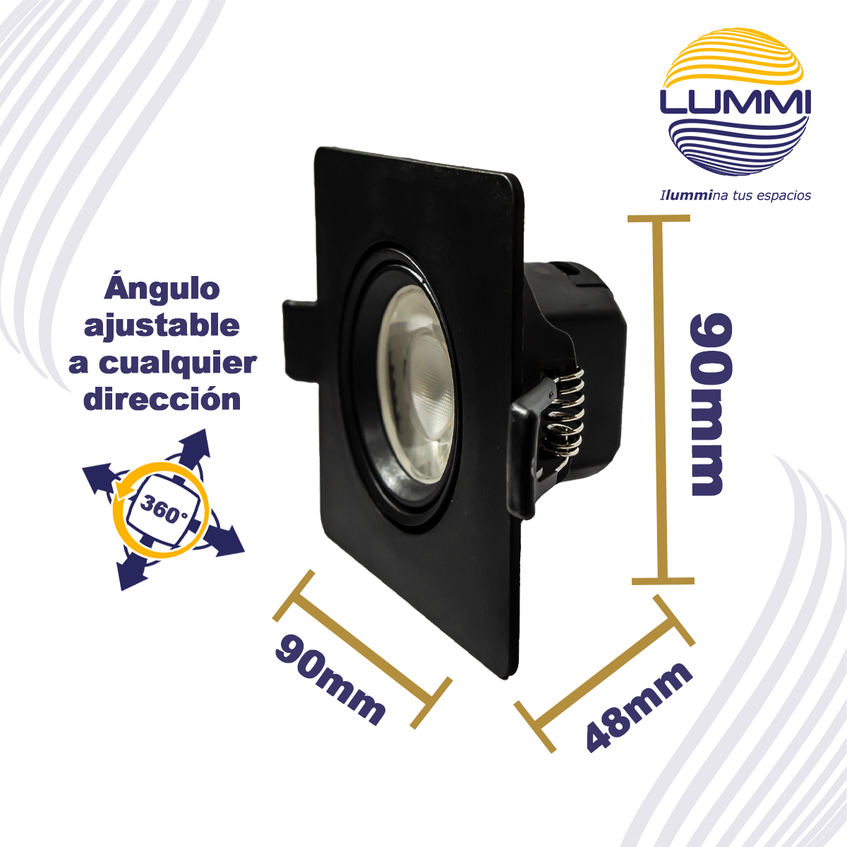 Luminaria LED dirigible de empotrar cuadrada de 7W - Negro (1613)