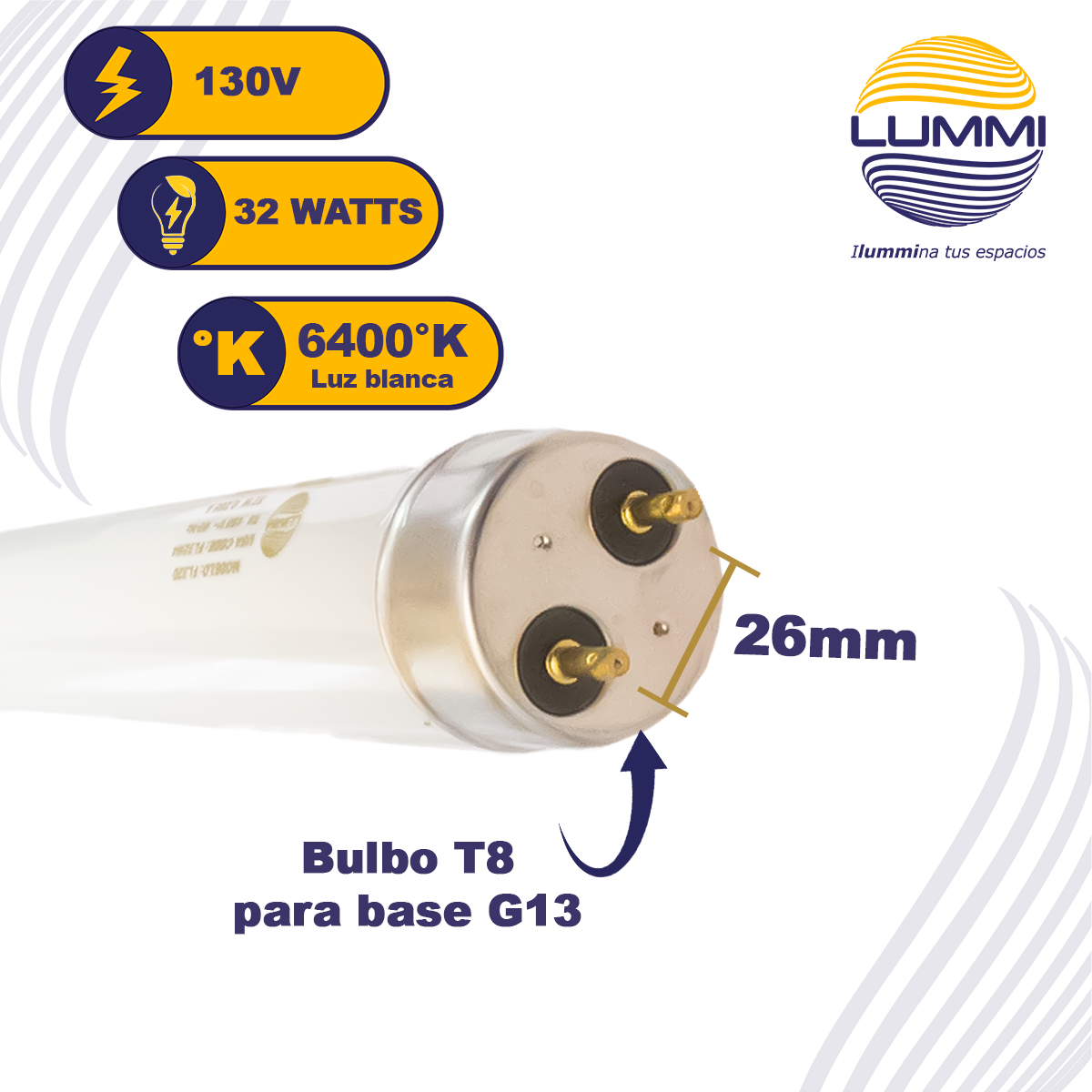 TUBO FLUORESCENTE 32W T8. LUZ DE DÍA Paq 5pzs (FL32/64)
