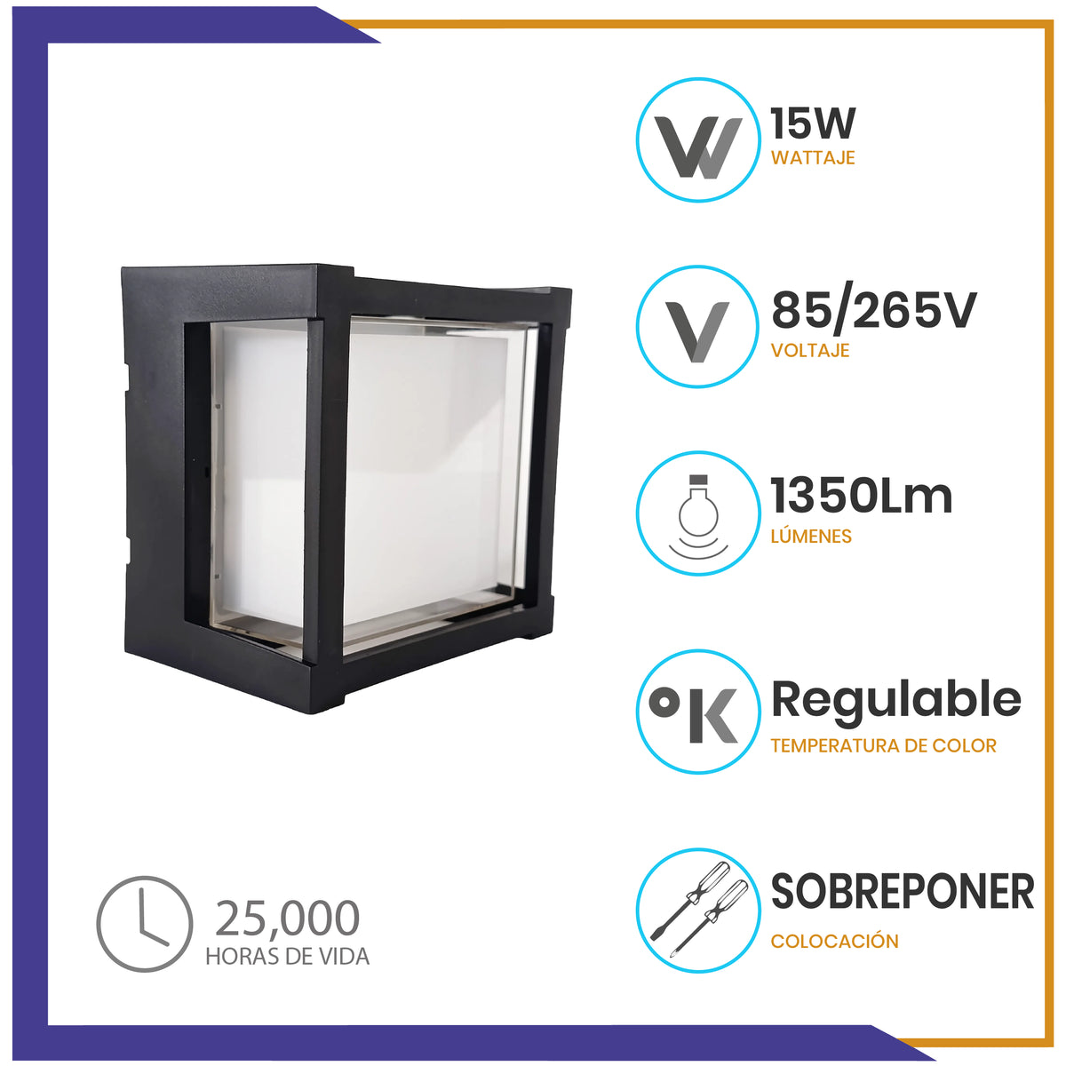 Arbotante de forma cuadrada de 15W (1054)