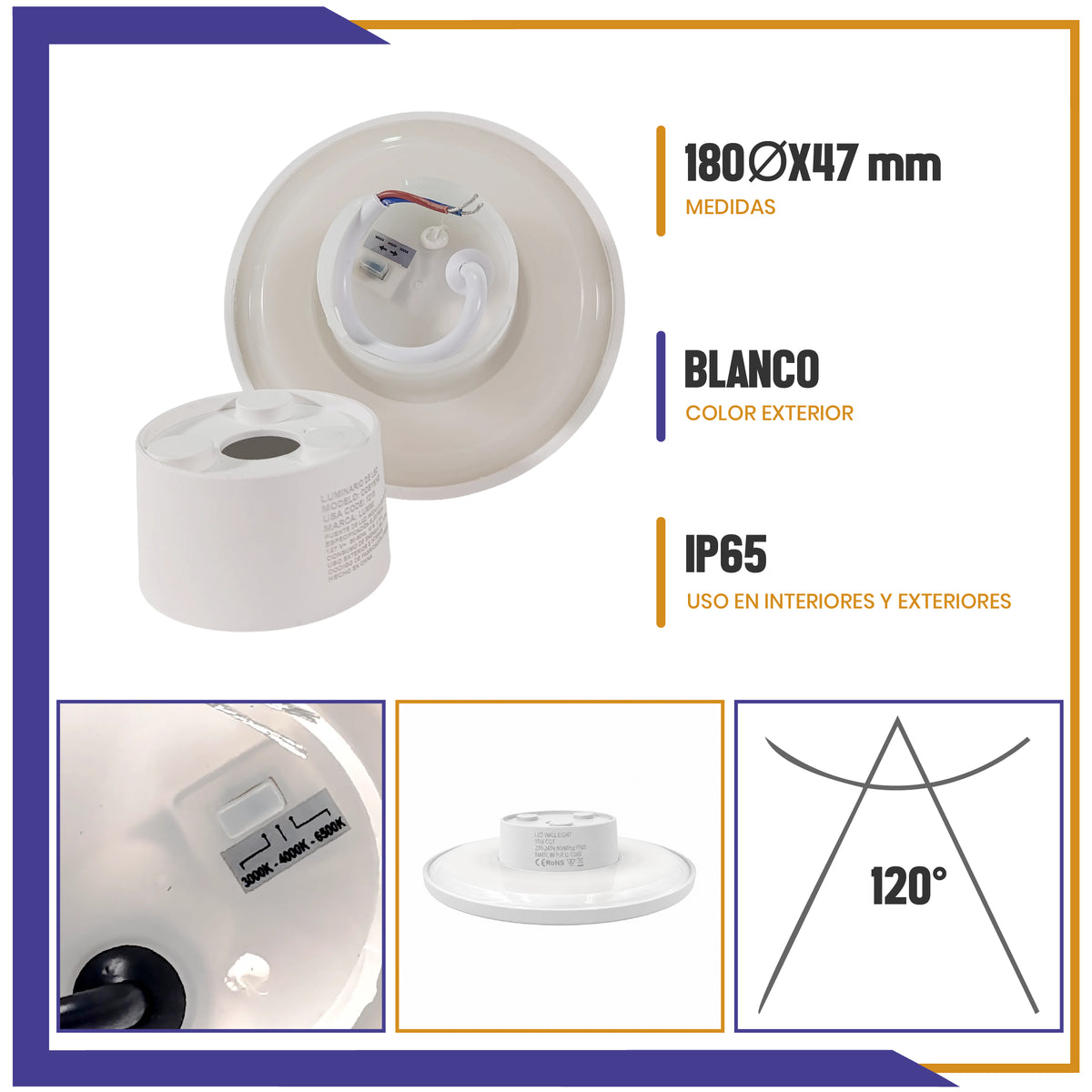 Luminario LED circular de pared de 12W (1225)