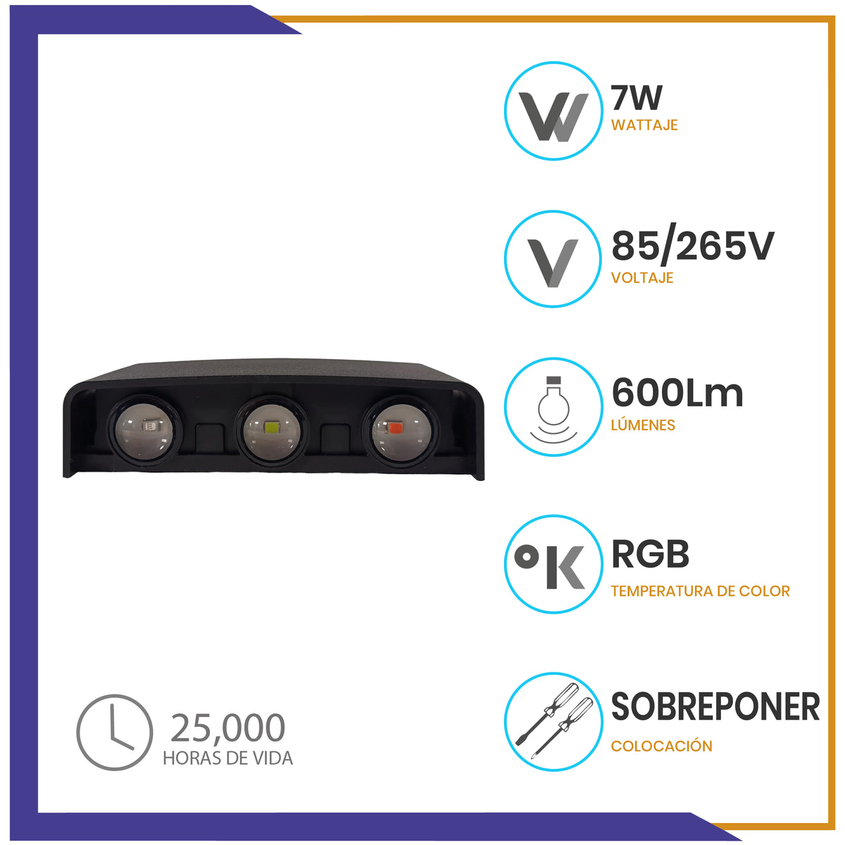 Arbotante de pared de 7W - 6 luces RGB (1370)