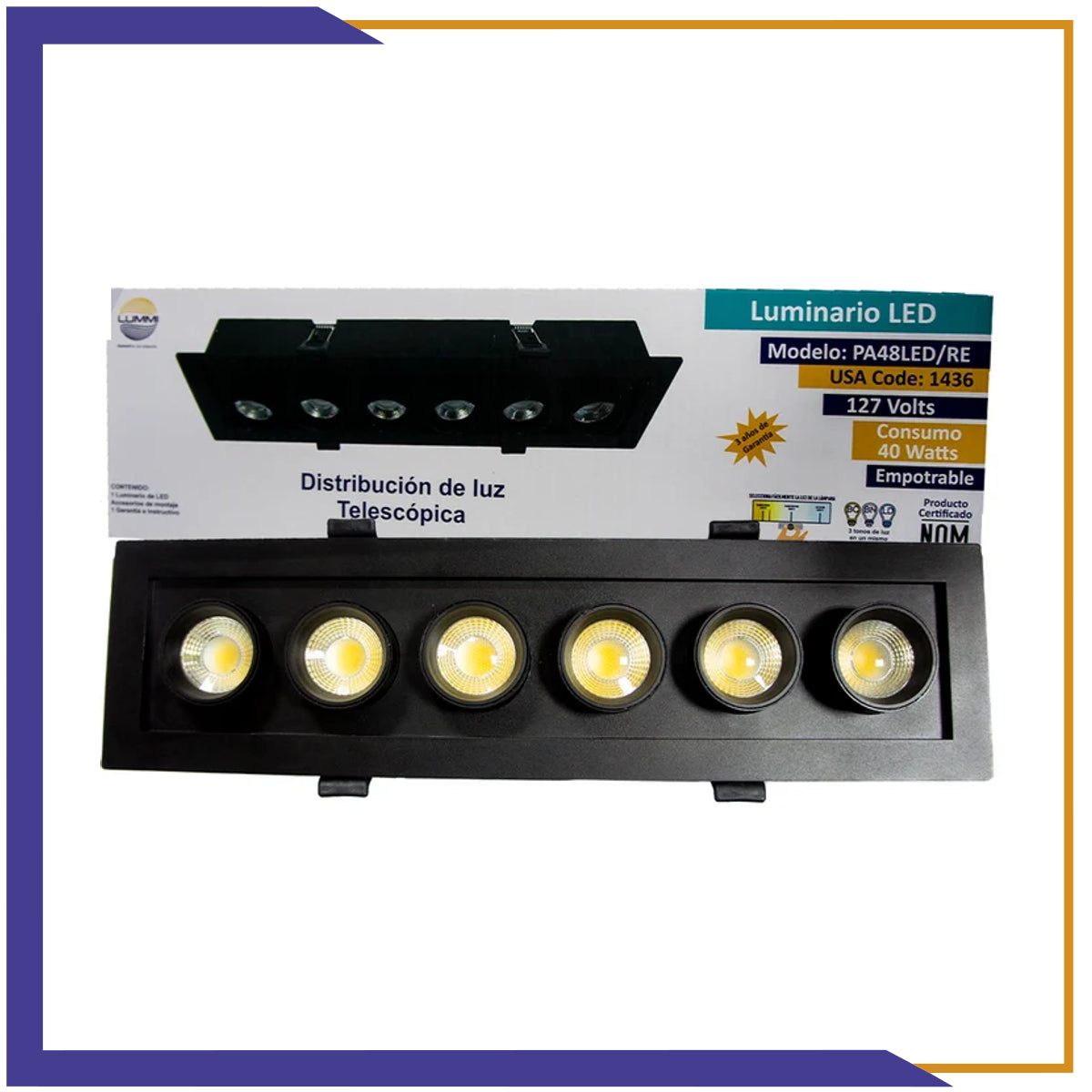 Luminaria LED empotrable con distribución telescópica de 40W (1436)