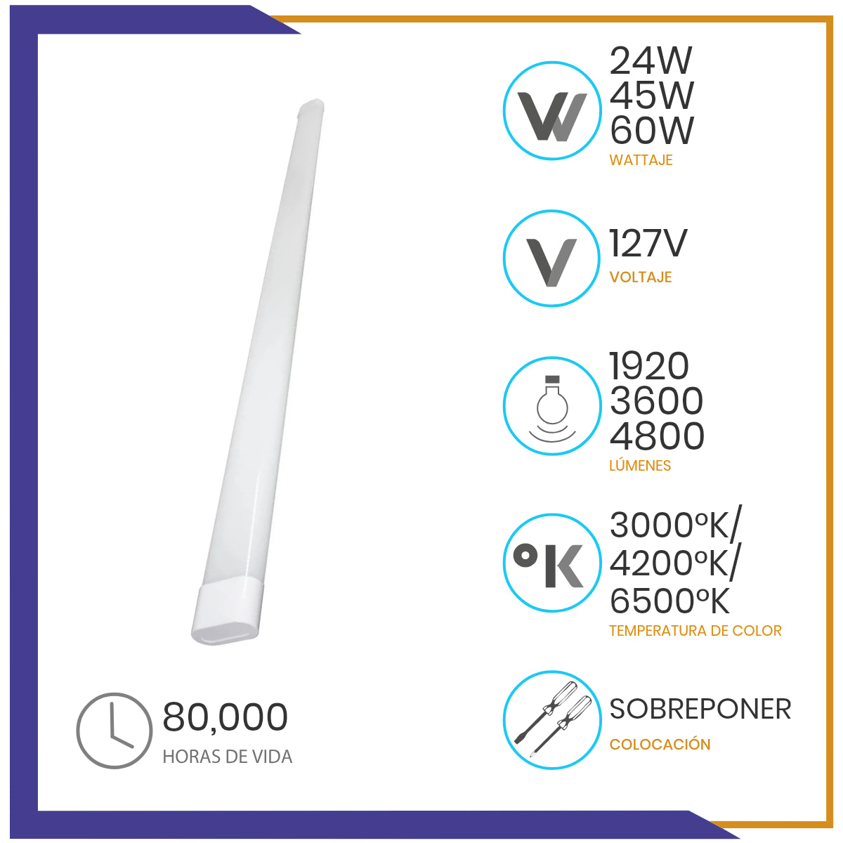 Luminaria LED de sobreponer con 3 intensidades 24W, 45W y 60W (982042)