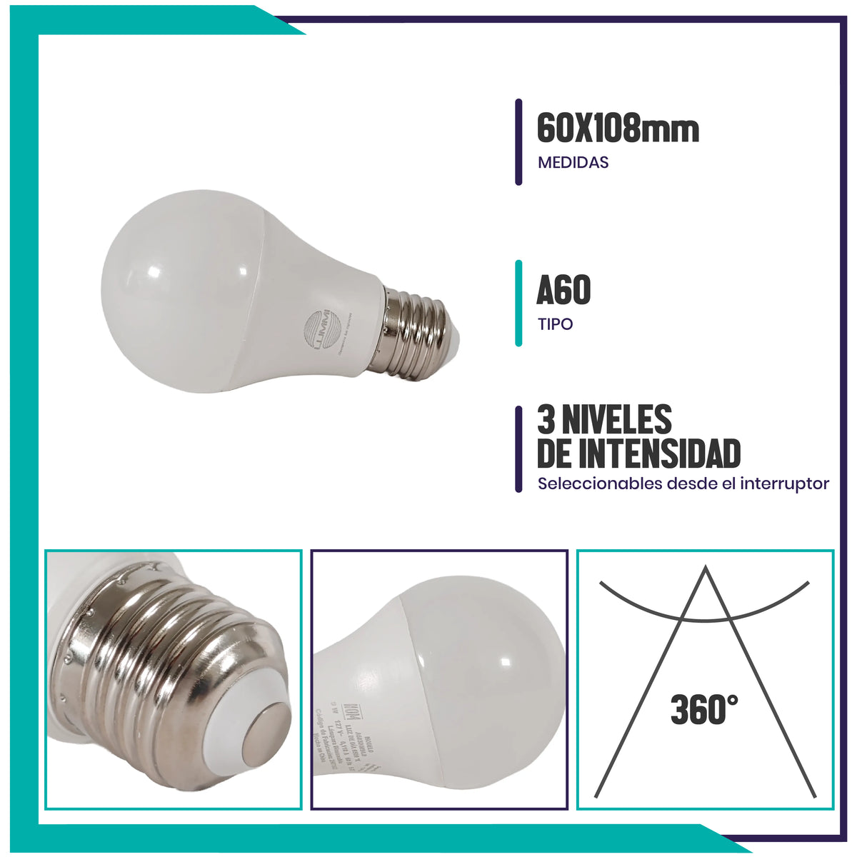 Lámpara tipo bombilla A60 LED dimmeable de 9W (A603DIM9/LD)
