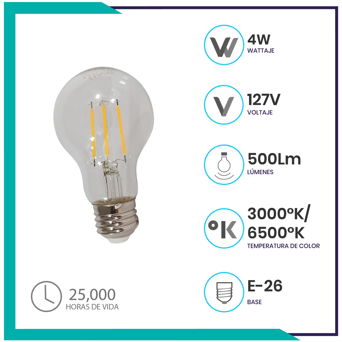 Lámpara LED de filamento A60 dimmeable de 4W (A60DIM4/BC)