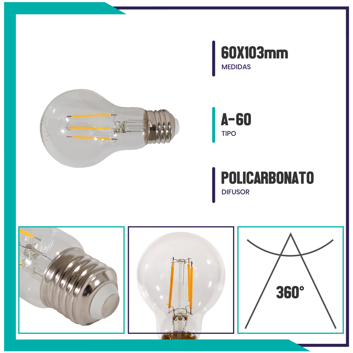Lámpara LED de filamento A60 dimmeable de 4W (A60DIM4/BC)