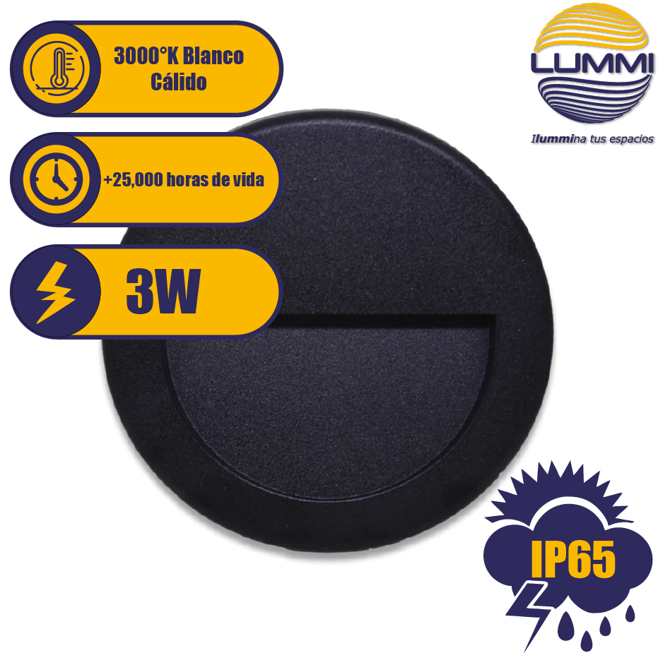 Luminario LED de pared redondo negro (RP3NE/LD)