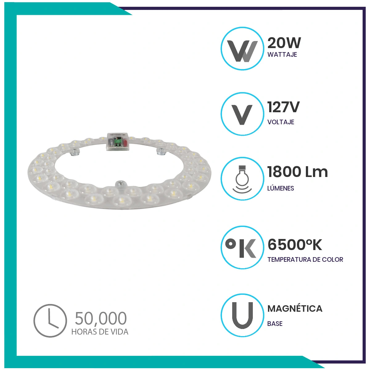 Lampara circular LED base magnética (CLED20/LD)