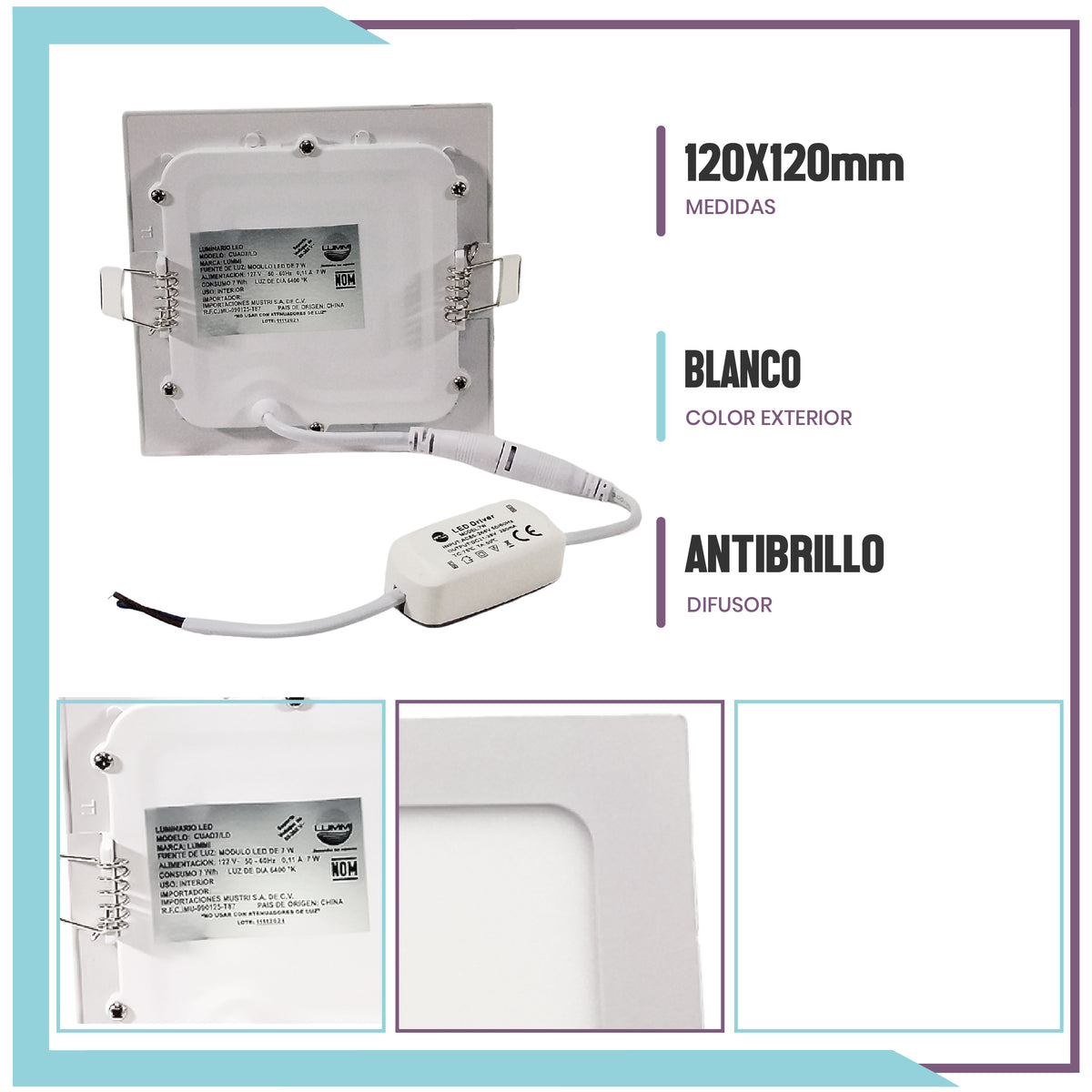 Panel Cuadrado LED 7W Empotrable BC (CUAD7/BC)
