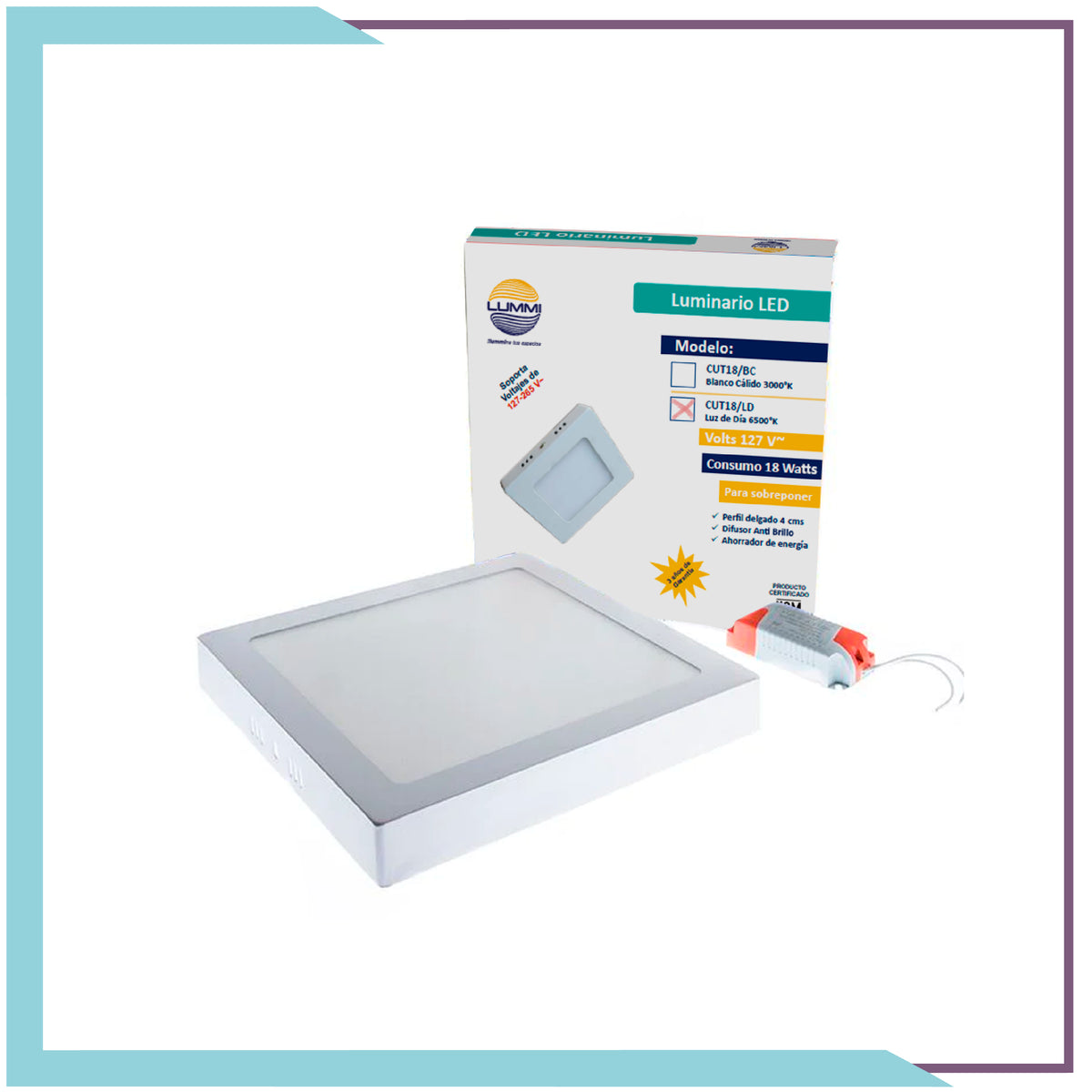 Panel cuadrado de LEDS para sobreponer (CUT18/LD)