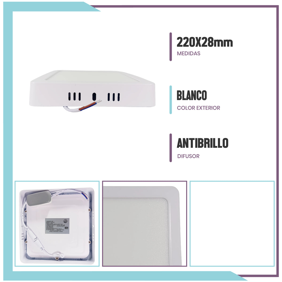 Panel cuadrado de LEDS para sobreponer (CUT18/LD)