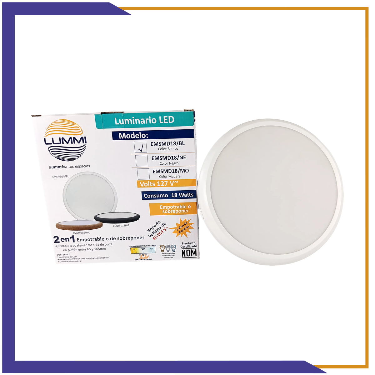 Luminaria LED de empotrar o sobreponer 18W BLANCO (EMSMD18/BL)