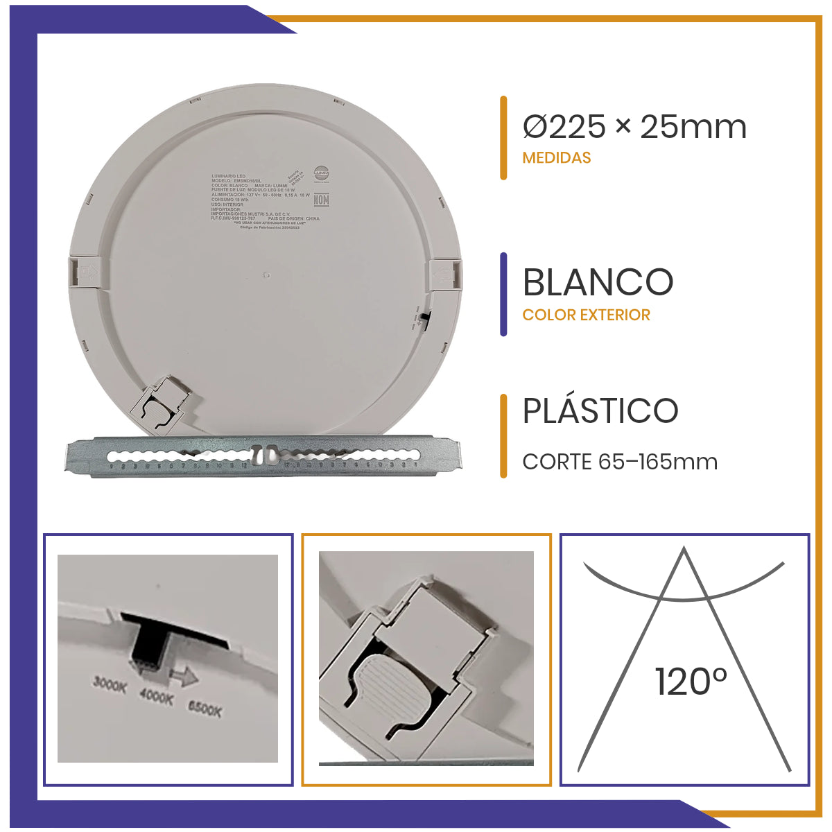 Luminaria LED de empotrar o sobreponer 18W BLANCO (EMSMD18/BL)