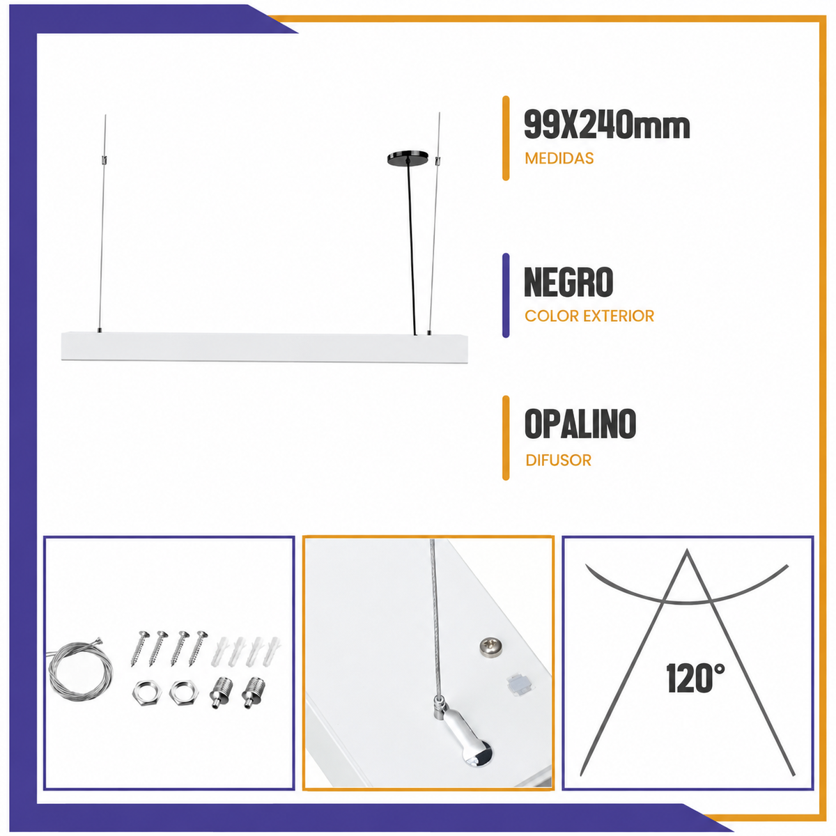 Luminaria LED de sobreponer o colgar blanca de 36W (LL36CCT/BL)