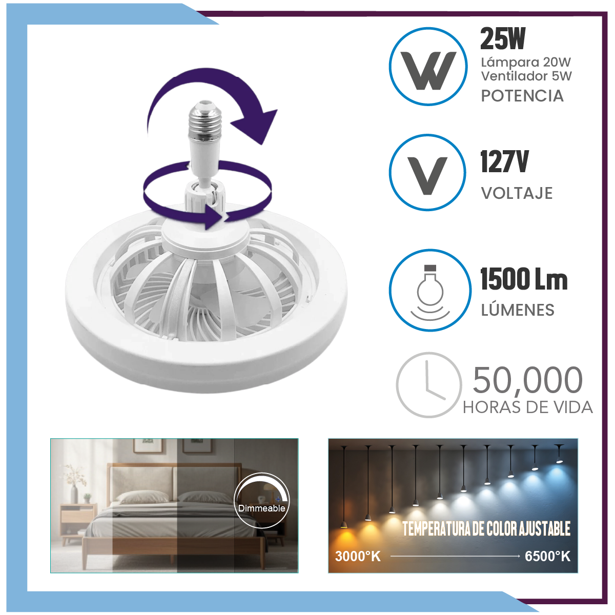 Lampara Led con ventilador de 25w ( LV2010 )