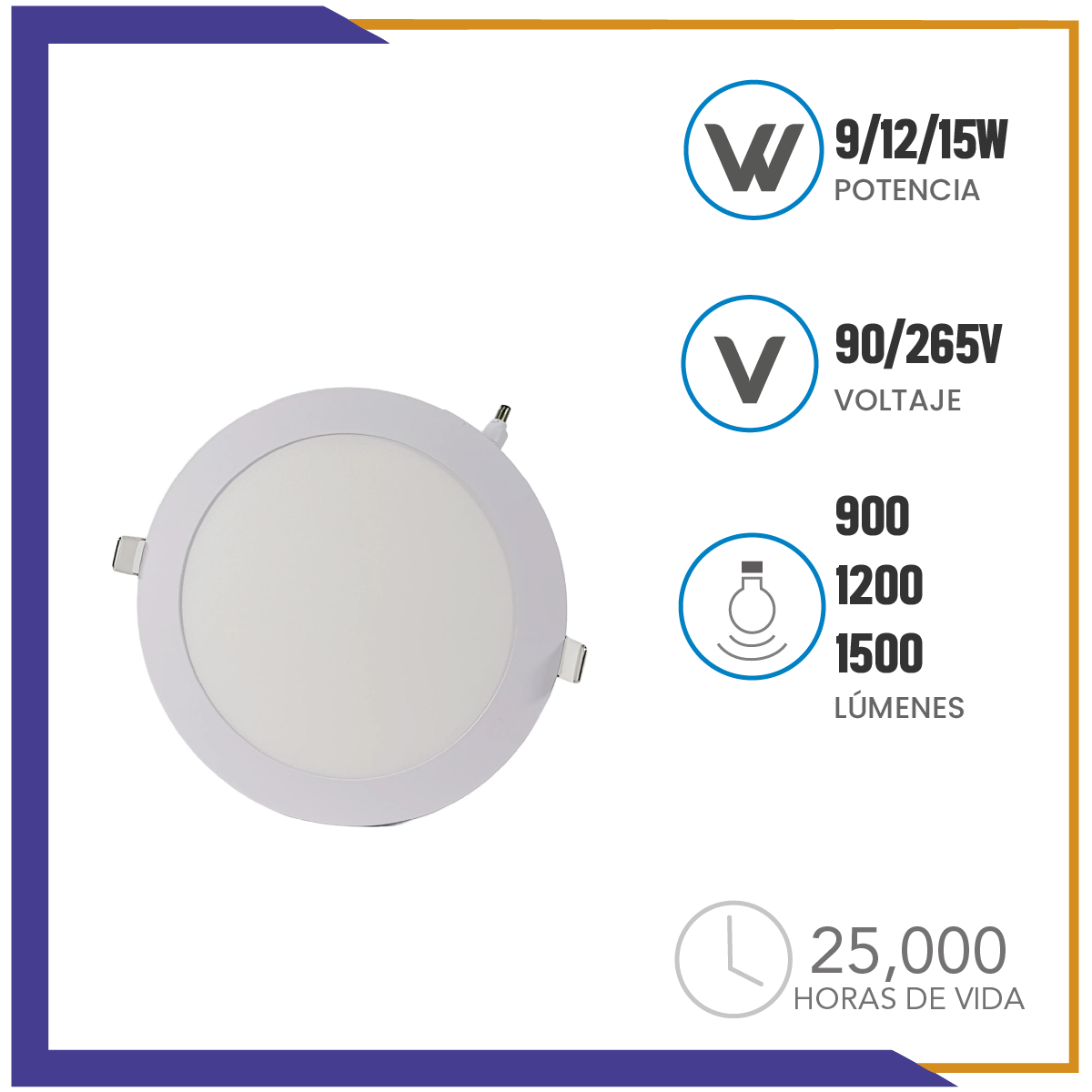 Luminario LED Circular 9 en 1 Empotrar (MP3C3W)