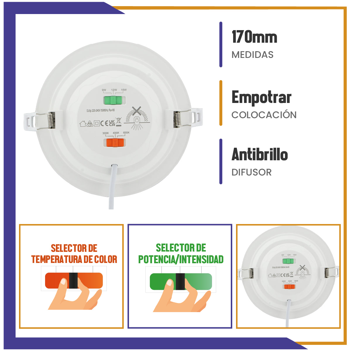 Luminario LED Circular 9 en 1 Empotrar (MP3C3W)