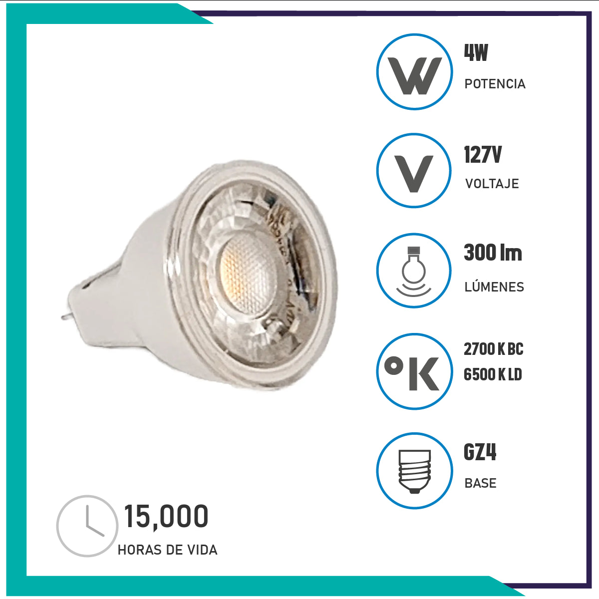 Lámpara LED MR11 GZ4 de 4W (MR11LED4/LD)