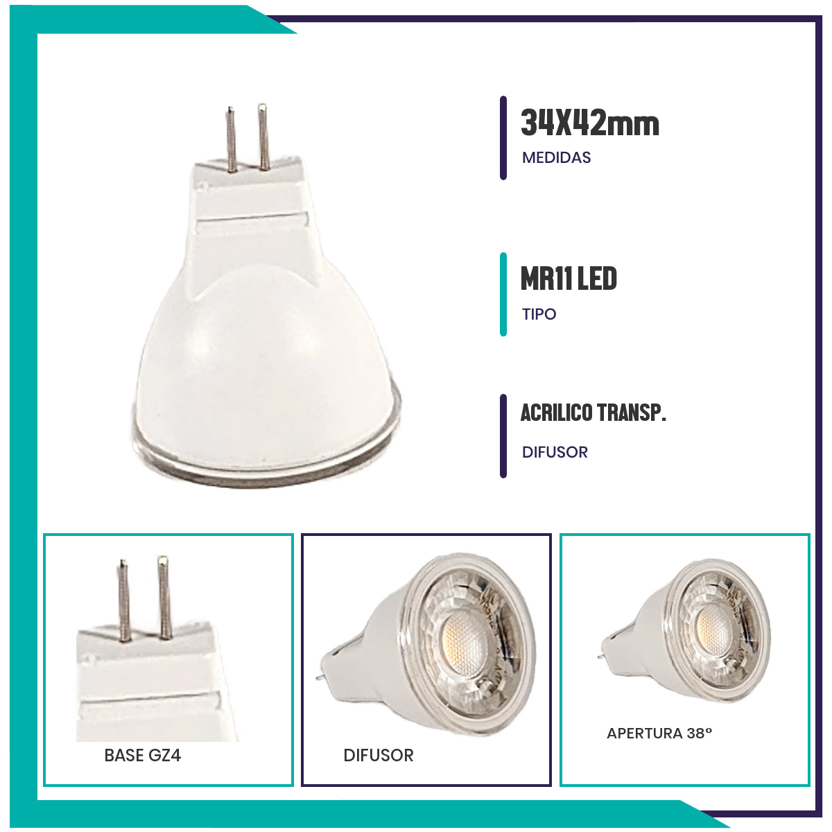 Lámpara LED MR11 GZ4 de 4W (MR11LED4/LD)