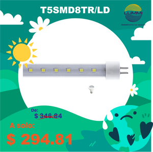 Lámpara lineal LED T5 de acrílico transparente y aluminio de 8W, Paq 5pzs  (T5SMD8TR/LD)