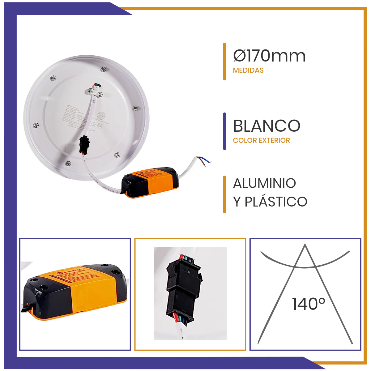 Luminaria circular LED 2 en 1, de sobreponer de 16W (SOLE16/LD+BC)