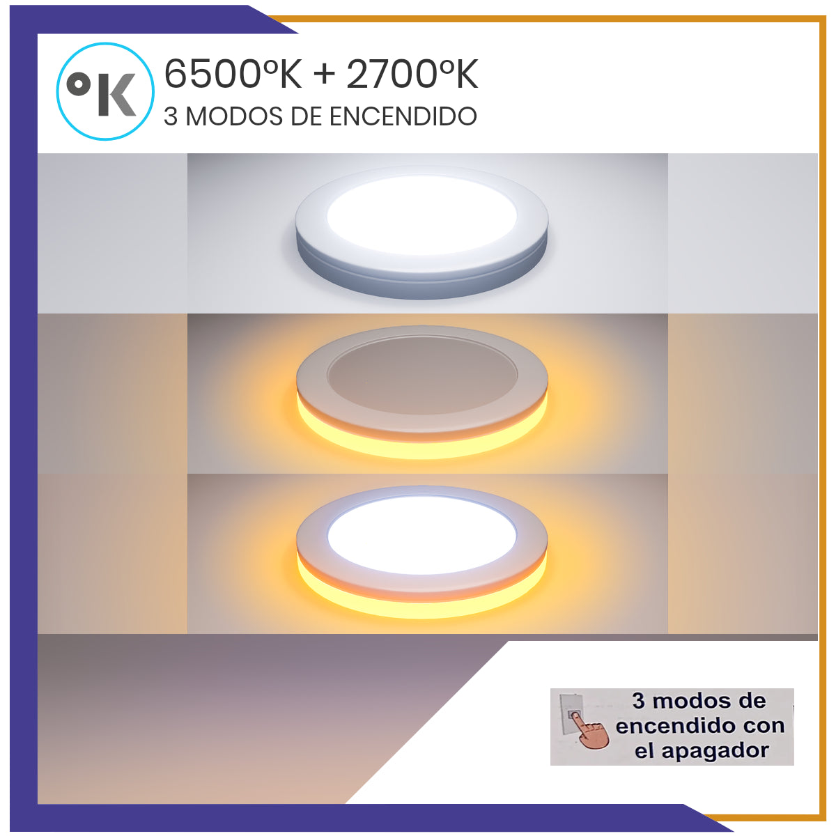 Luminaria circular LED 2 en 1, de sobreponer de 16W (SOLE16/LD+BC)