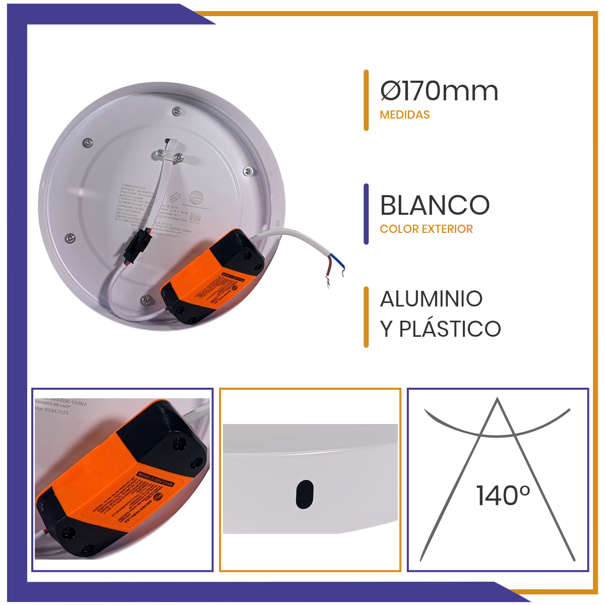 Luminaria circular LED 2 en 1, de sobreponer de 16W (SOLE16/LD+COL)