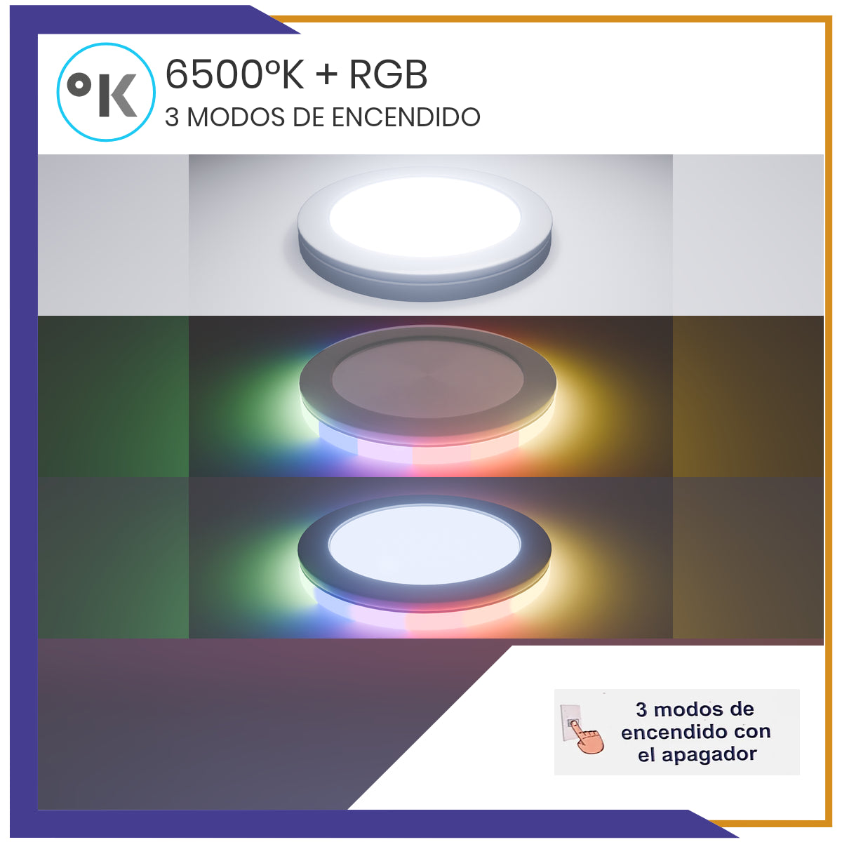 Luminaria circular LED 2 en 1, de sobreponer de 16W (SOLE16/LD+COL)