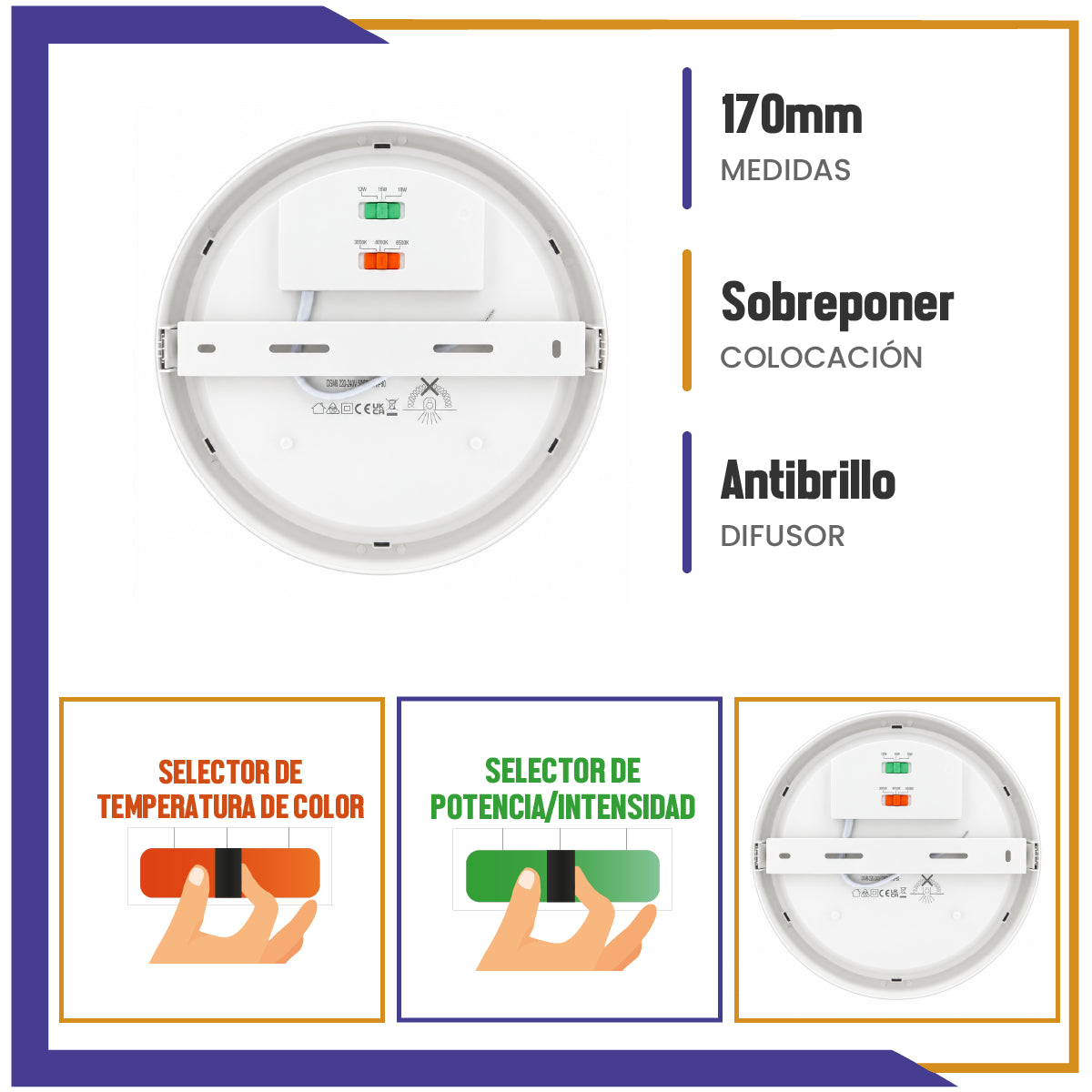 Luminario LED Circular 9 en 1 Sobreponer (SOLE3C3W)