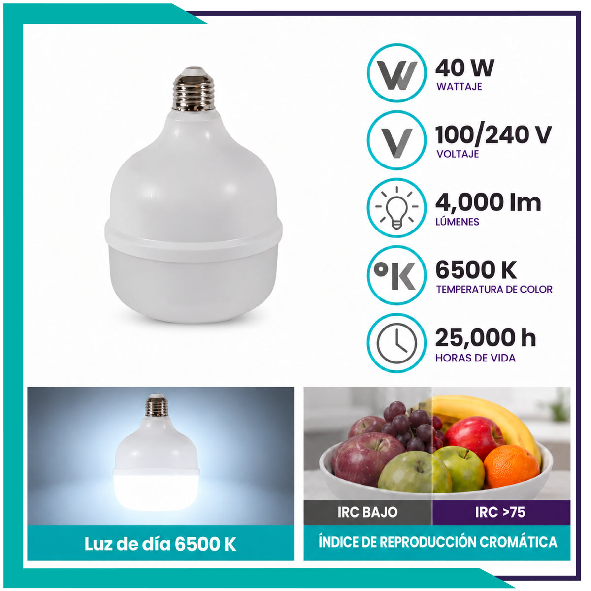 Foco LED tipo bala 40W (T120LED40/LD)