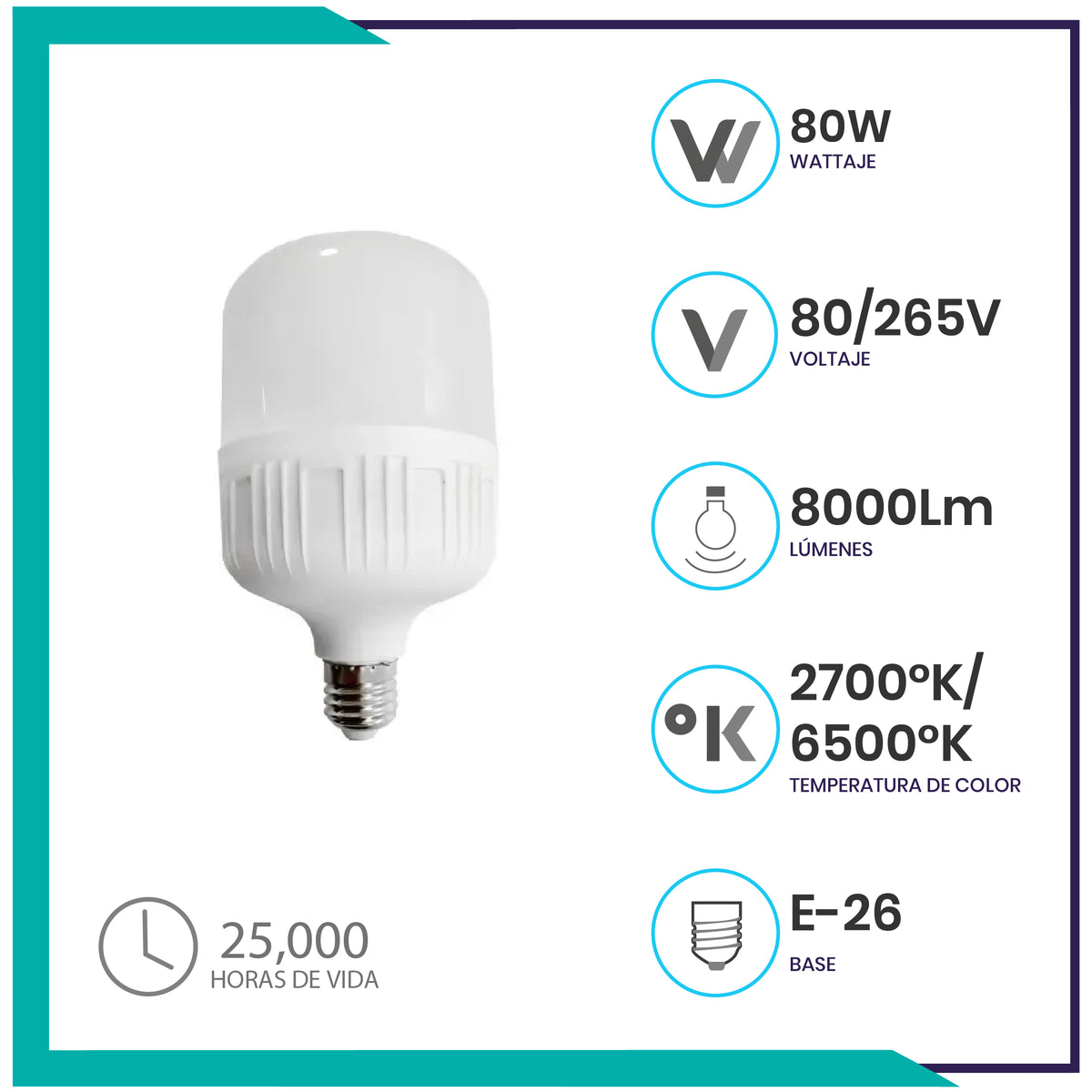 Lámpara LED tipo bala T160 de 80W (T160LED80/BC)