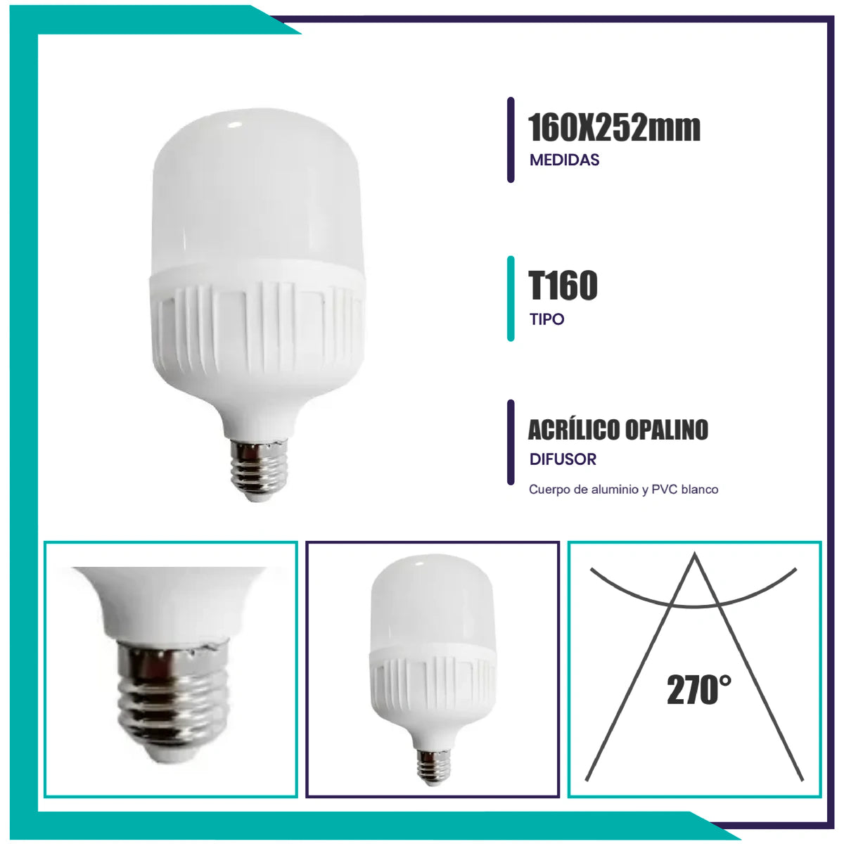 Lámpara LED tipo bala T160 de 80W (T160LED80/BC)