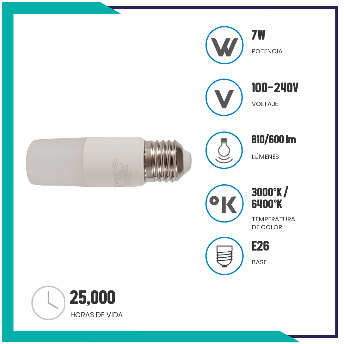 Foco Led 7W tipo mini bala (T30LED7/LD)