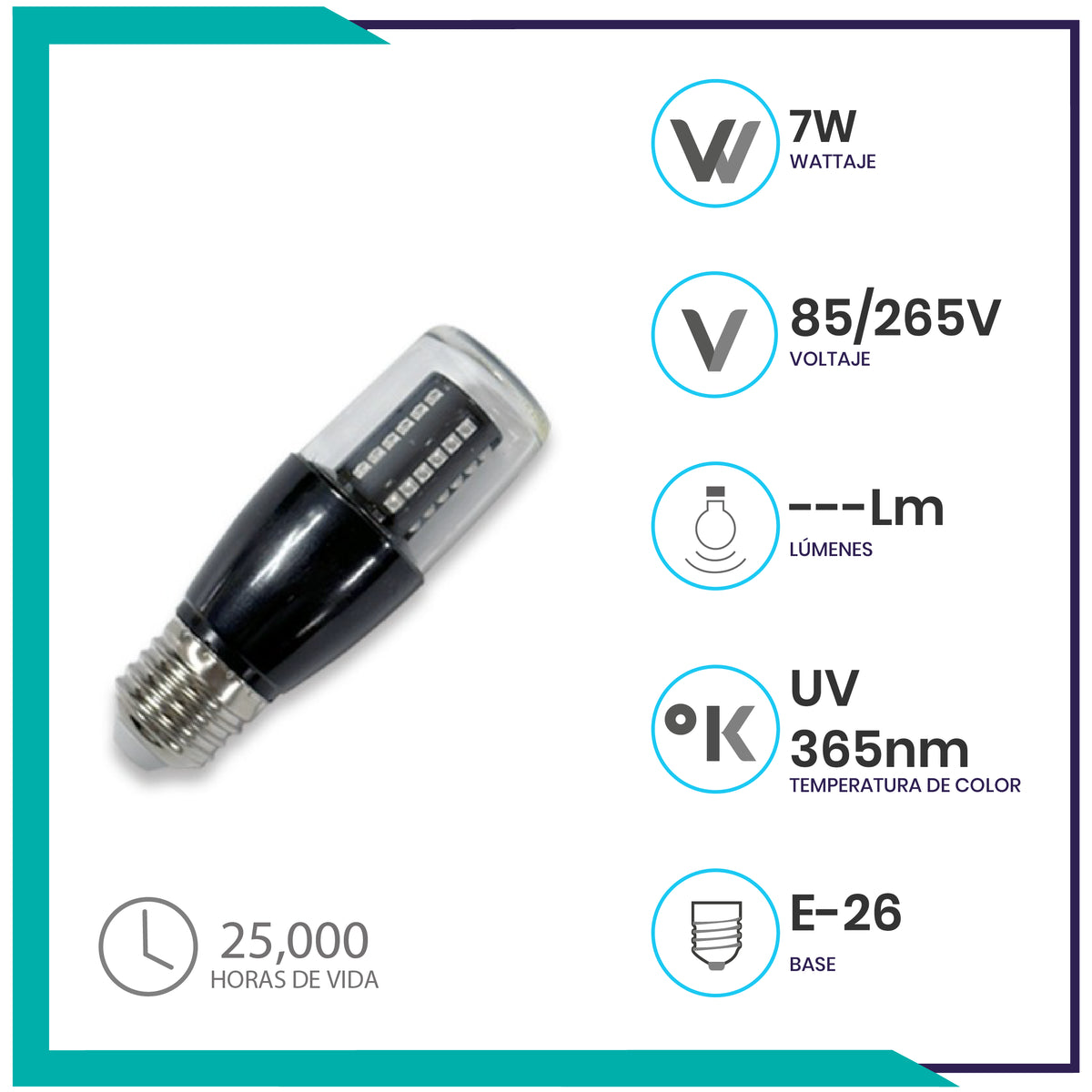 Lámpara  LED de luz negra de 7W (T38LED7/BLB)