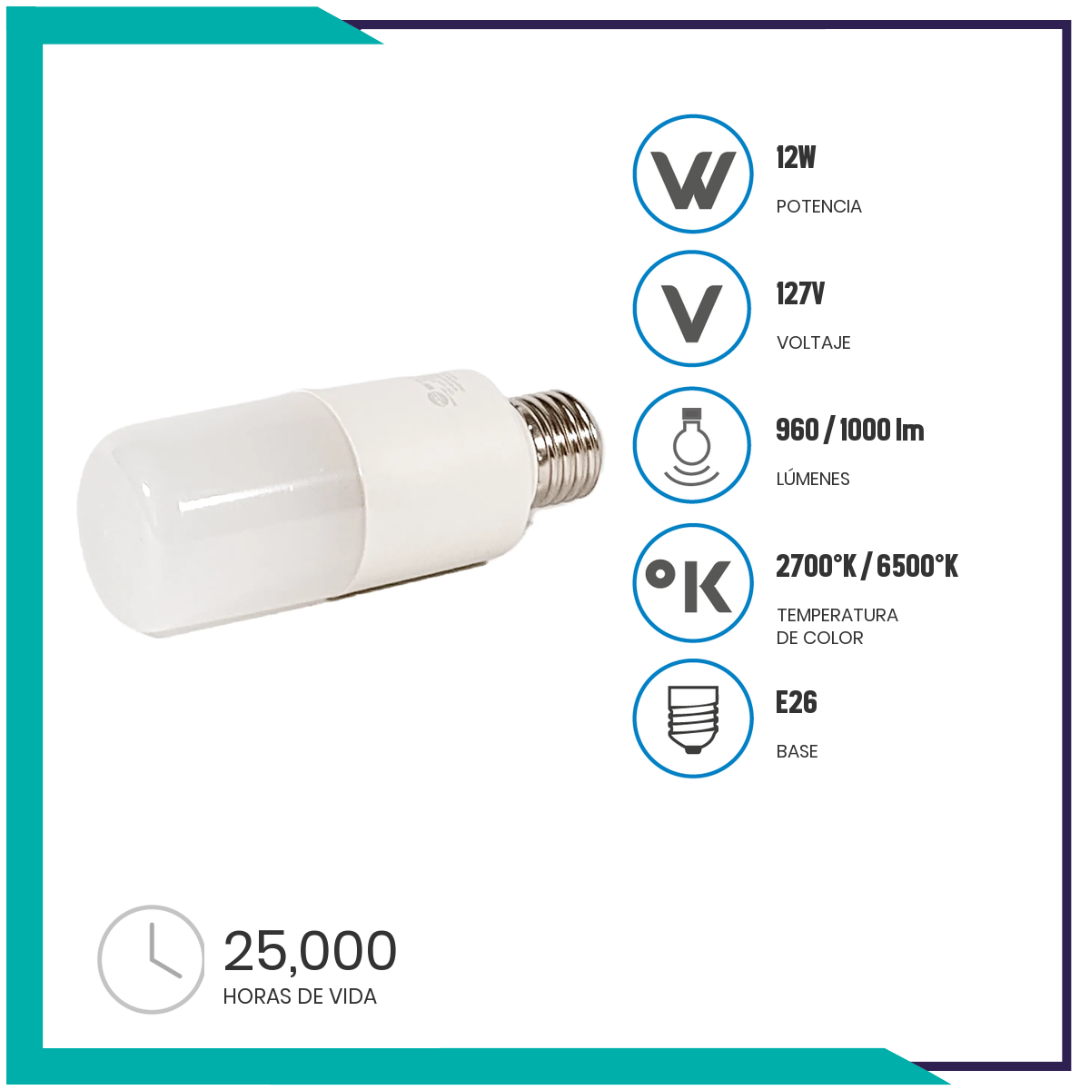 Foco Led 12W tipo mini bala (T45LED12/LD)