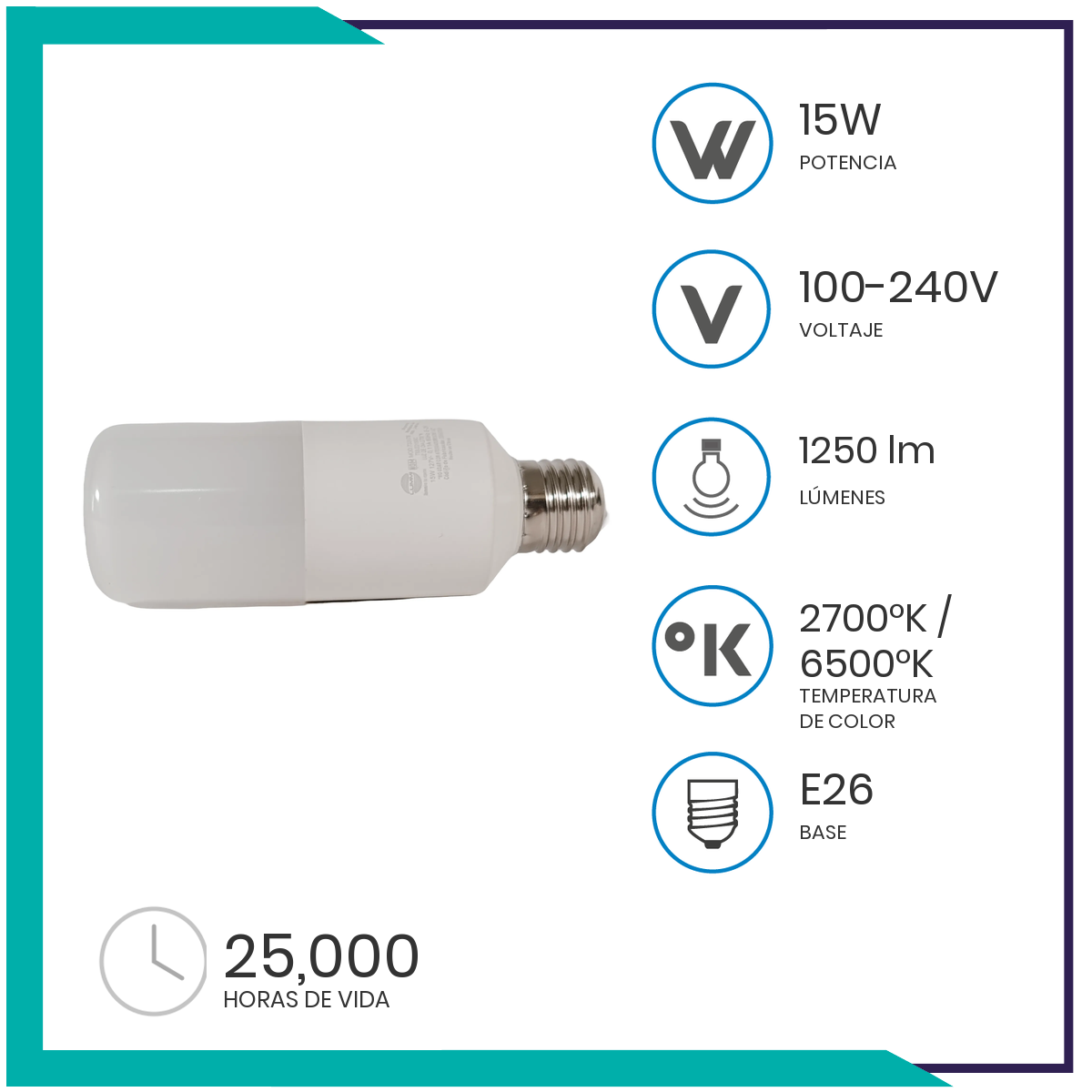 Foco Led 15W tipo mini bala (T50LED15/LD)