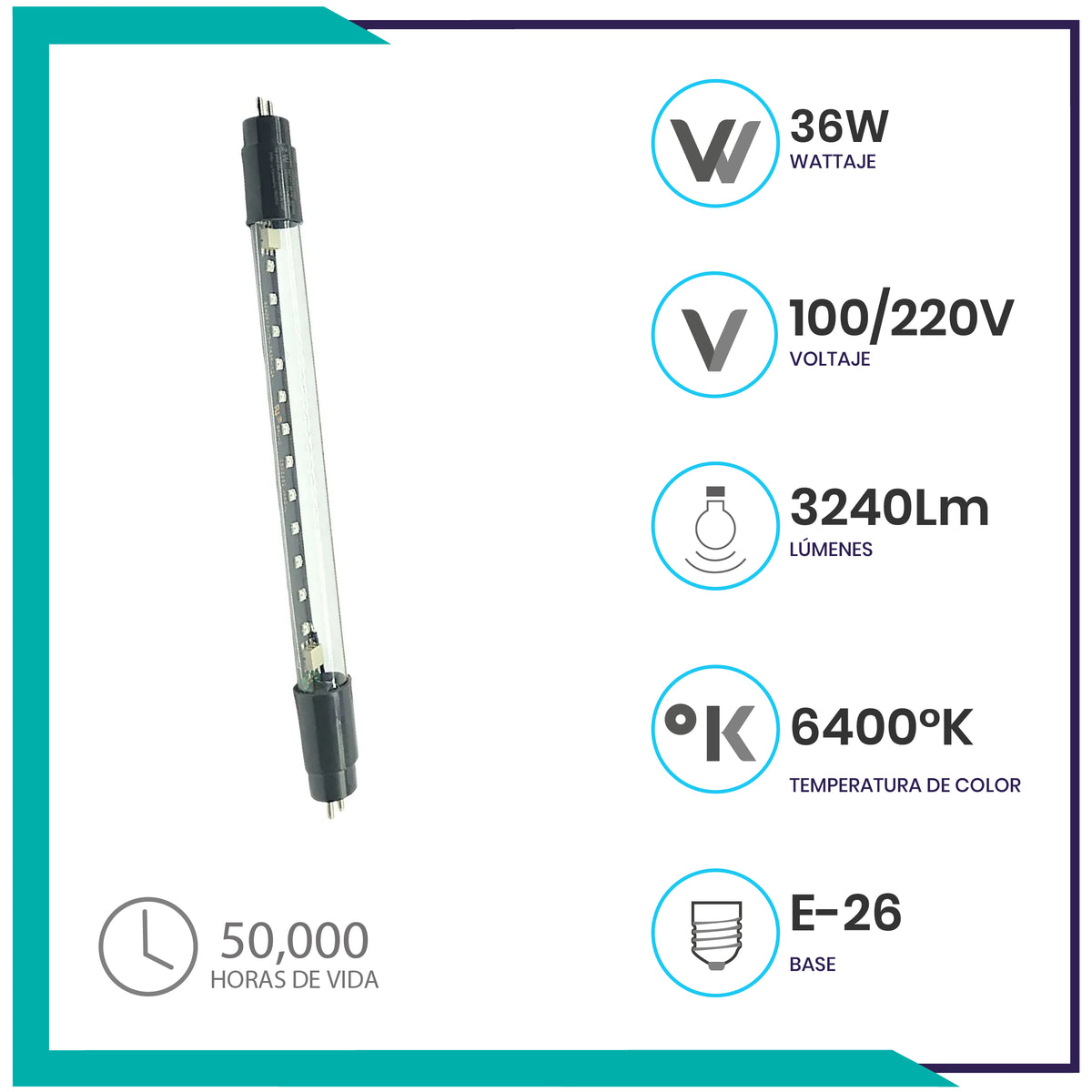 Lámpara lineal LED T5 de luz negra transparente de 1.5W (T5LED1.5/BLB) 5 piezas