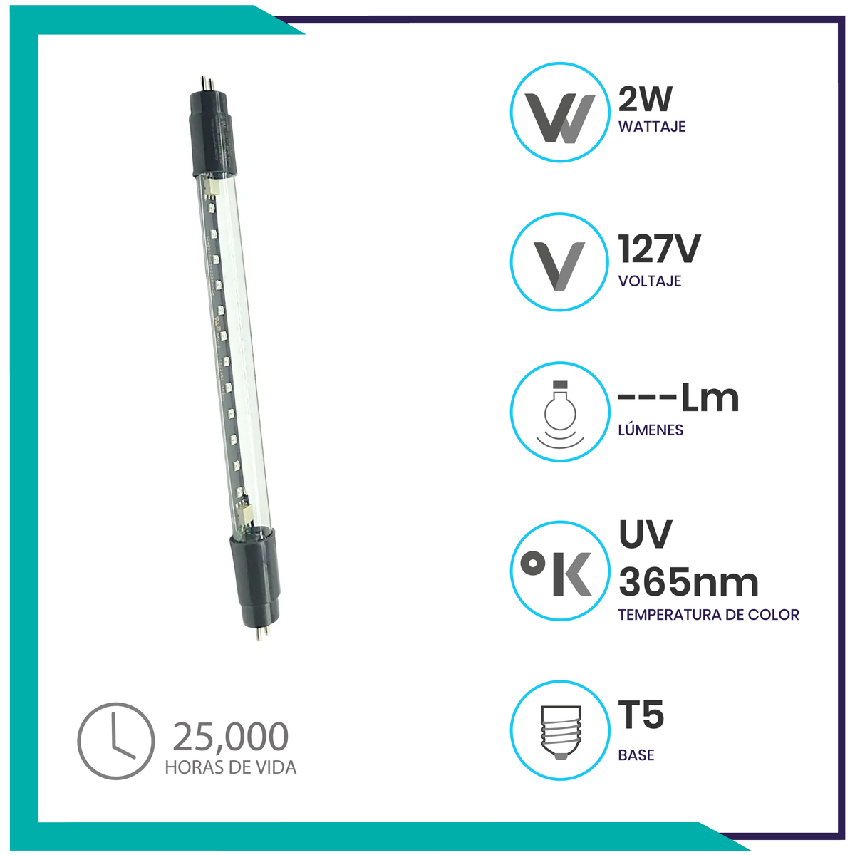 Lámpara lineal LED T5 de luz negra transparente de 2W (T5LED2/BLB) 5 piezas