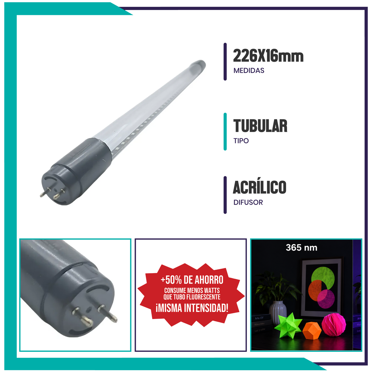 Lámpara lineal LED T5 de luz negra transparente de 2W (T5LED2/BLB) 5 piezas