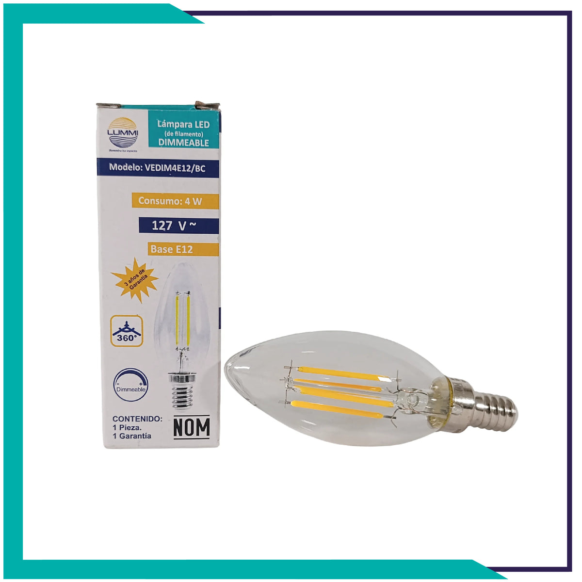 Foco tipo vela filamento LED (VEFILED4E12/LD)